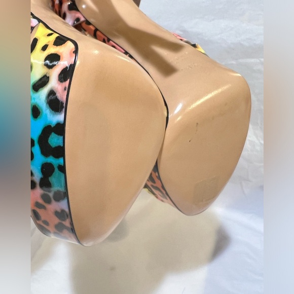 NEW CASADEI FLORA Leopard Colorful Patent Leather Platform Sandal Heels EU 38.5 - Picture 9 of 13